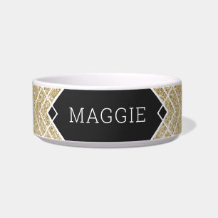 Tigela Comida Personalizada de Cachorro de Glitter Dourad