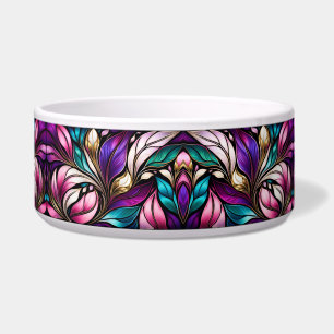 Tigela Cor-de-rosa Floral e folhas Vidro manchado