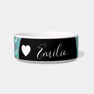Tigela Coração de Namorados Amor Teal Script Nome Pet