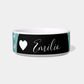 Tigela Coração de Namorados Amor Teal Script Nome Pet