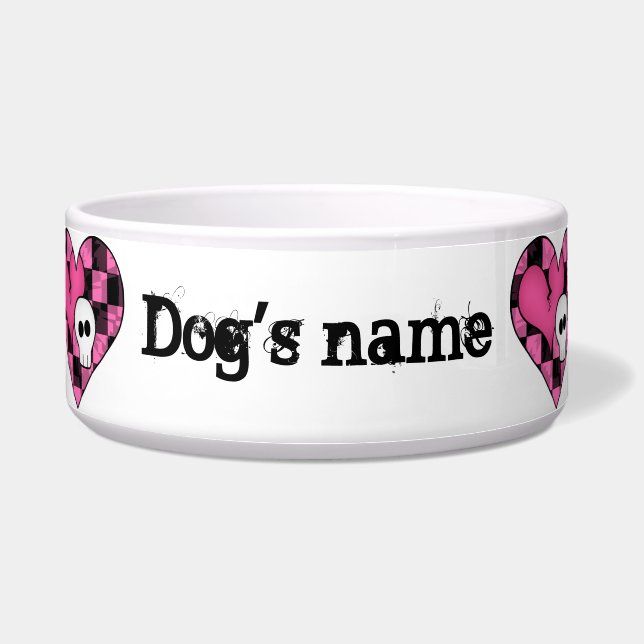 Tigela Coração rosa e crânios (Frente)