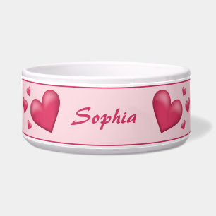 Tigela Corações Adoráveis Rosa Com Nome Pet Personalizado