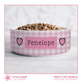 Tigela Corações de Gingham Rosa Personalizados Pet