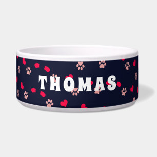 Tigela Corações e patas de amor bonito, cor-de-rosa verme