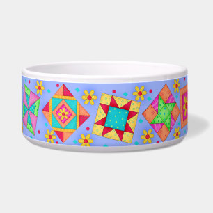 Tigela Coral Periwinkle Quilt Block Dog Comida Bowl