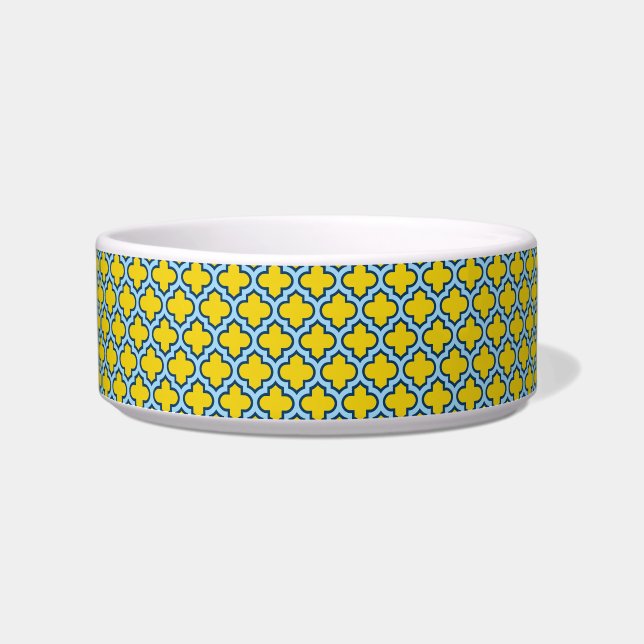 Tigela Corante amarelo e azul-bebê, latido, quatrefoil (Frente)