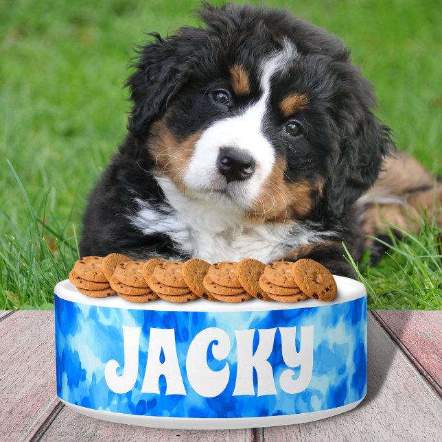 Tigela Corante azul Personalizado Cão ou Nome do Gato (Criador carregado)