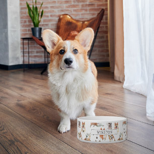 Tigela Corgi Galês de Pembroke em Aquarela Monograma