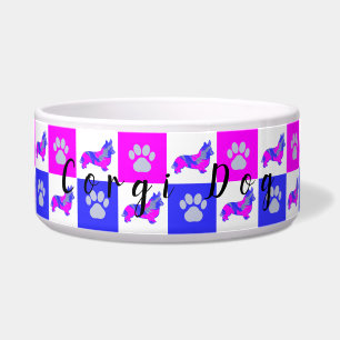 Tigela Corgi Welsh Dog & Paw Hot Pink e Blue Pet Bowl