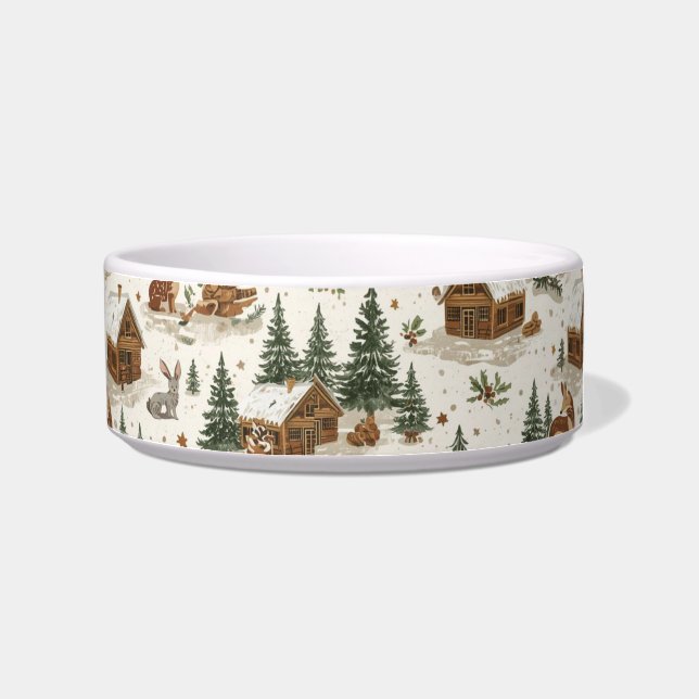Tigela Cozy Woodland Cabin Cat Bowl – Rabbits, Pine Trees (Direita)
