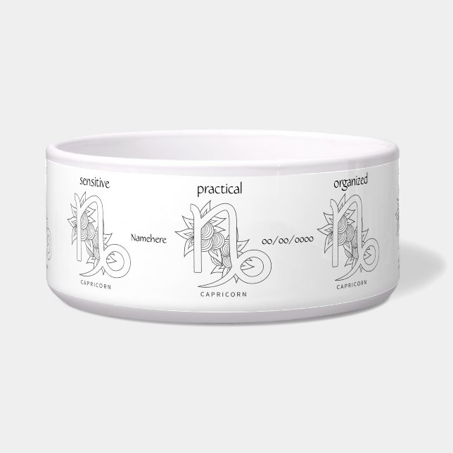 Tigela Crie Seu Próprio Capricorniano Preto e Branco Eleg (Frente)