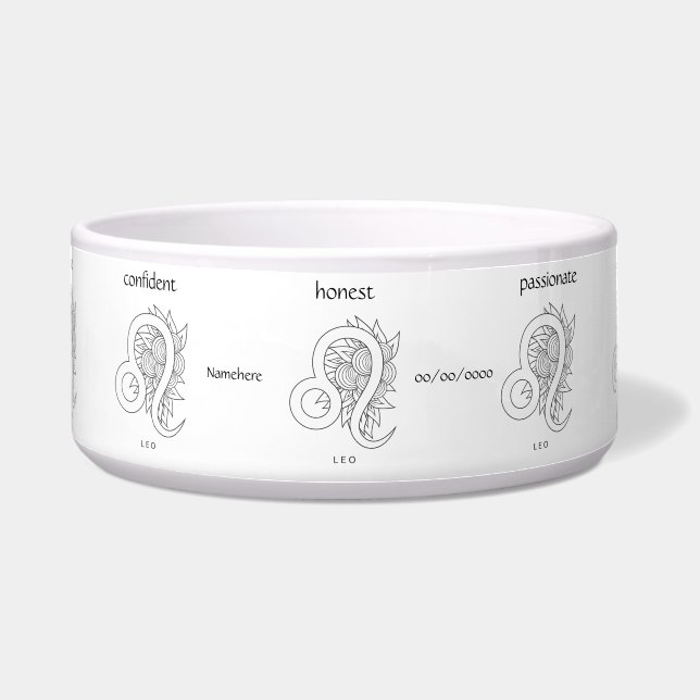 Tigela Crie seu próprio preto e branco Elegante Leo Zodia (Frente)