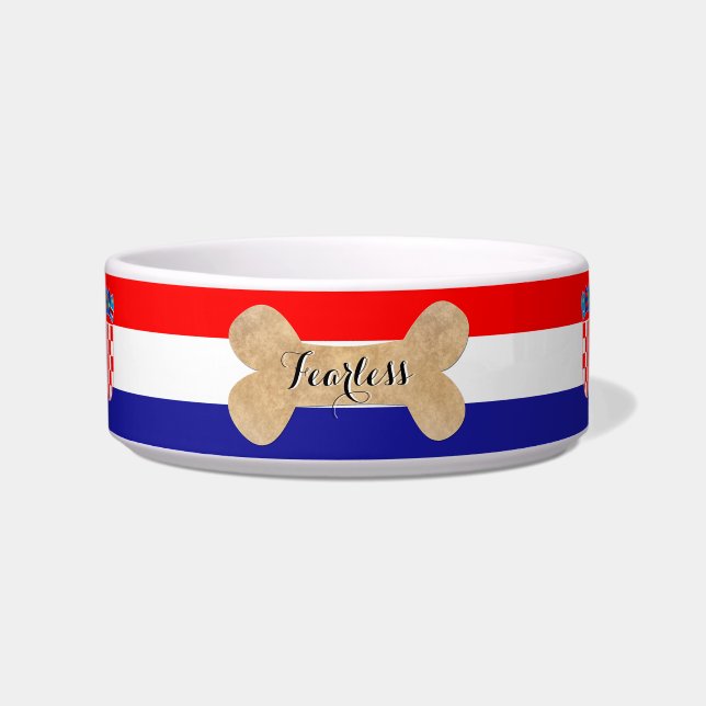 Tigela Croata Dog Bowl, Pet Name, Croatian Flag, Bone (Frente)