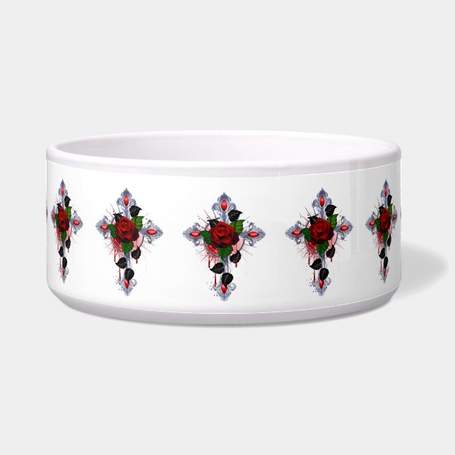 Tigela Cruz de Prata com Rosa vermelha (Frente)