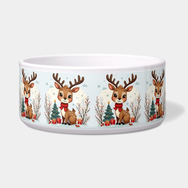 Tigela Cute Christmas Reindeer Scene Snowy Forest Pet (Frente)