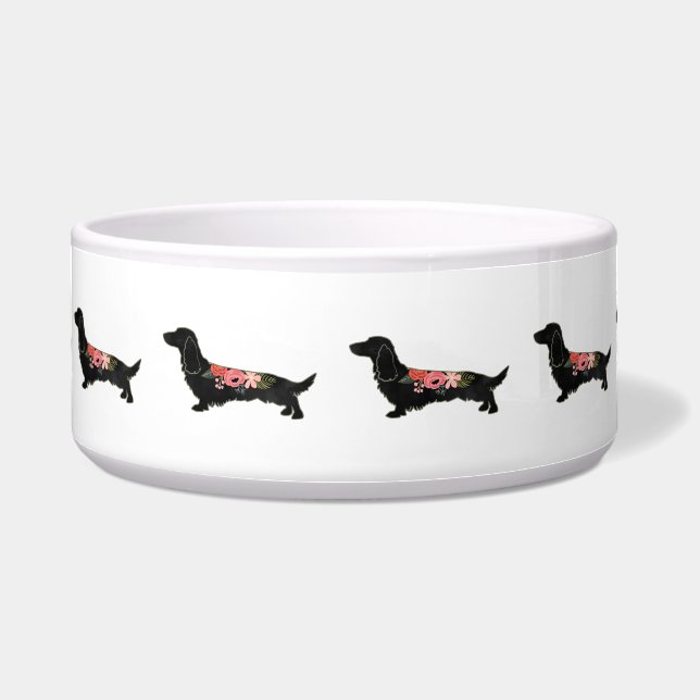 Tigela Dachshund Bohemian Floral Silhouette (Frente)