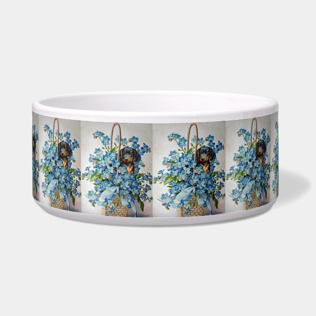 Tigela Dachshund e Forget-Me-Nots (Frente)