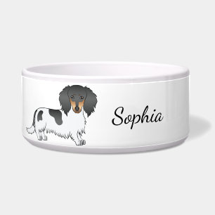 Tigela Dachshund E Nome De Cabelo Longo Preto E Tano