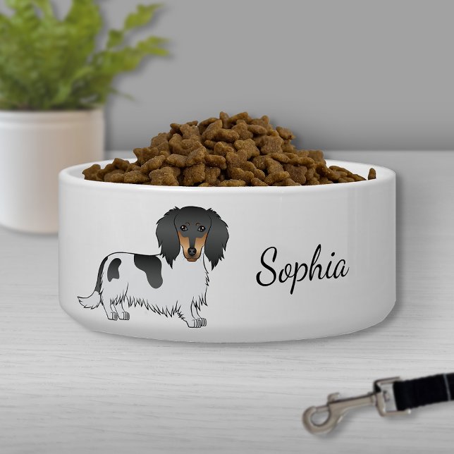 Tigela Dachshund E Nome De Cabelo Longo Preto E Tano (Criador carregado)