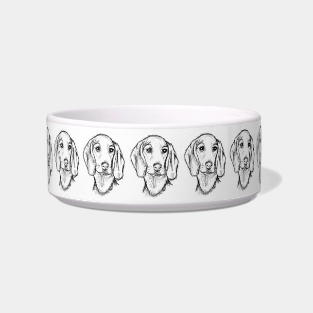 Tigela dachshund hand drawn sketch black white puppy dog  (Frente)