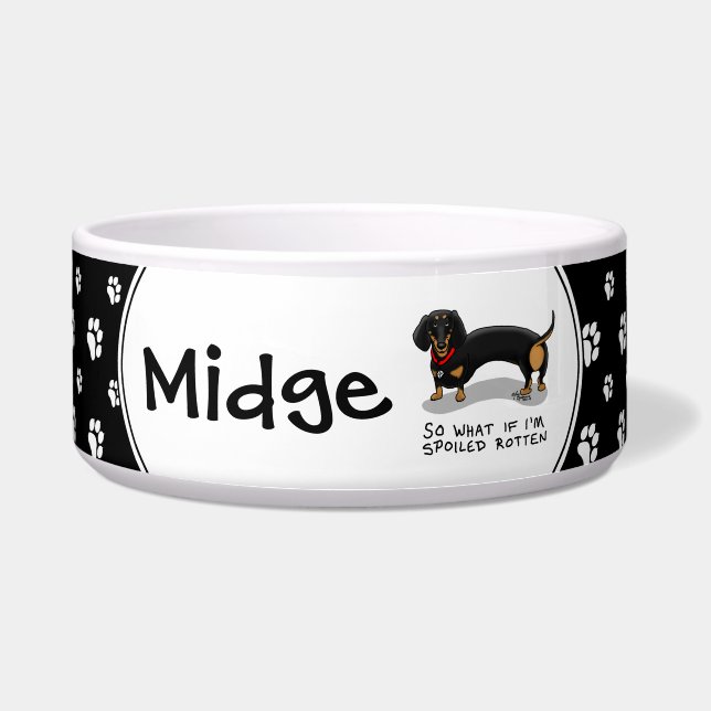 Tigela Dachshund Mimada Podre (S preto e bronze) Cachorro (Frente)