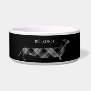 Tigela Dachshund Xadrez em Preto Personalizado