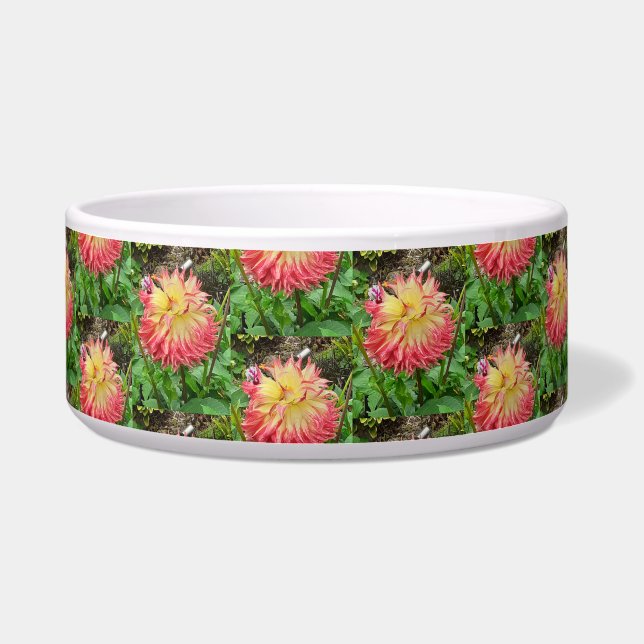 Tigela Dahlia Pet Bowl, rosa e amarelo (Frente)