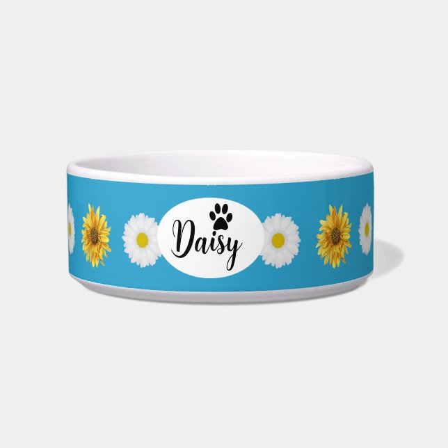 Tigela Daisy Floral Cerâmica Pet Bowl Personalizada (Frente)
