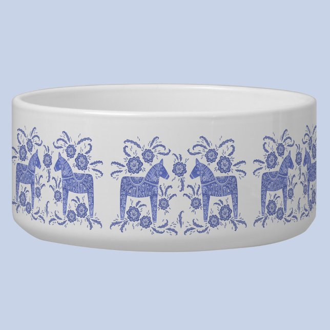 Tigela Dala Horse, Sueco, Indigo Blue e White Bowl (Swedish Dala Horse blue and white pet bowl)