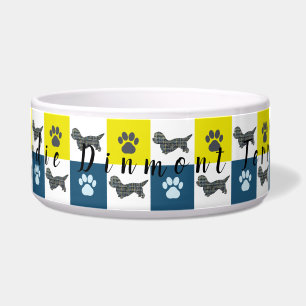 Tigela Dandie Dinmont Terrier Dog & Paw Yellow&Blue Grid