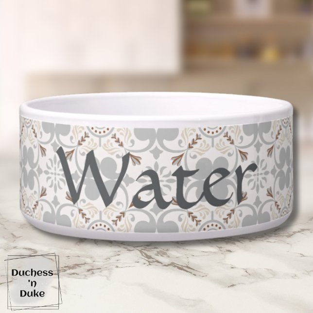 Tigela de Água Personalizada para Cachorro em Azul (Dog Water Bowl - Gray Spanish Tile Personalized)