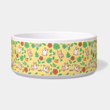 Tigela de Cachorro Corgi Floral de Verão Presente 