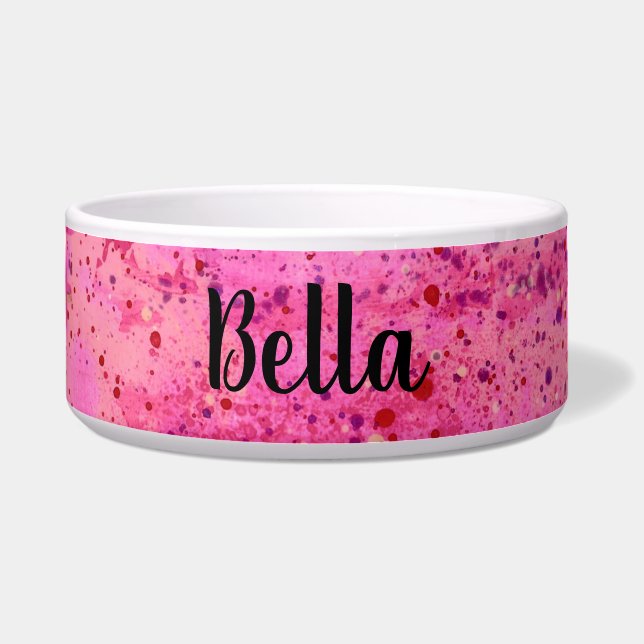 Tigela de Cerâmica Abstrata com Manchas Rosa e Rox (Frente)