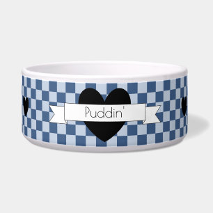 Tigela de Cerâmica para Pet com Xadrez Azul e Cora