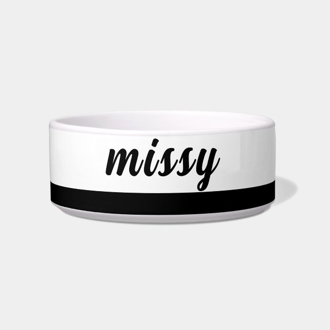 Tigela de cerâmica preta e branca para animais de  (Frente)