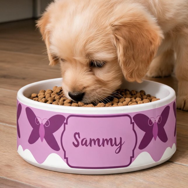 Tigela de comida para animais de estimação rosa em (Every dog deserves some pampering with their own custom bowl. Cute and hand drawn with love.)