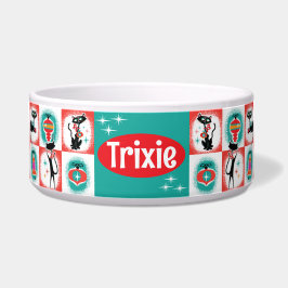 Tigela de comida para gatos natal retro personaliz