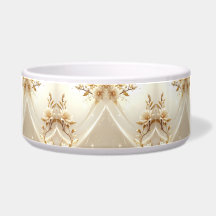 Tigela de estimação com flores brancas e douradas