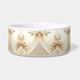 Tigela de estimação com flores brancas e douradas