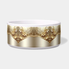 Tigela de estimação floral dourada ornamentada mod