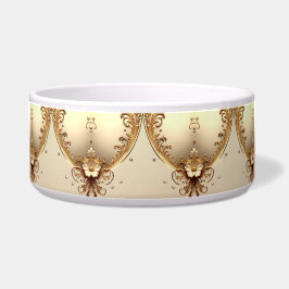 Tigela de estimação floral ornamentada dourada