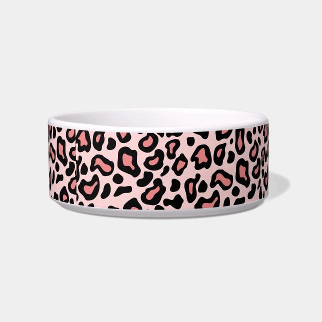 Tigela de Estimação Rosa Retro Leopardo (Frente)