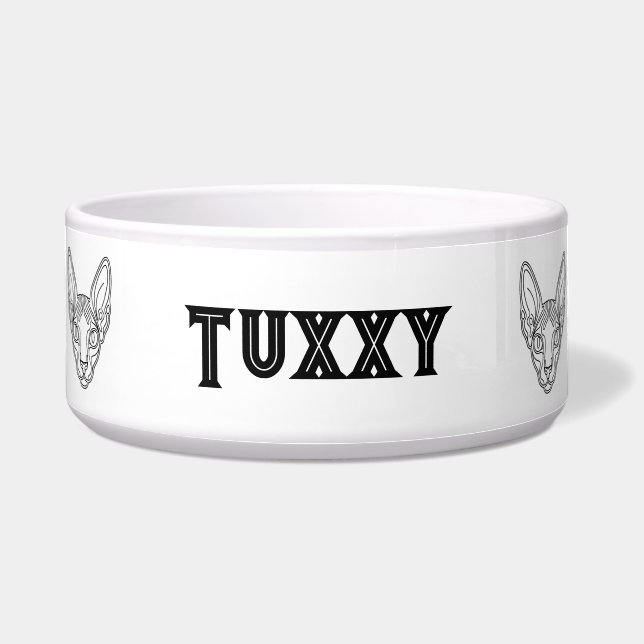 Tigela de nome de gato Sphynx personalizada (Frente)