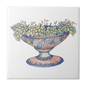Tigela de pedestal de cerâmica italiana com uvas v