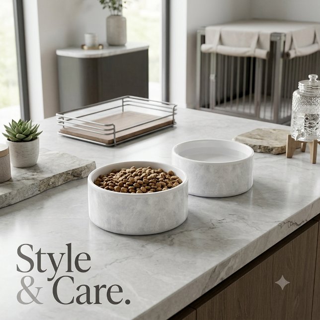 Tigela de Pet com Acabamento em Mármore Elegante p (Elegant Marble Finish Pet Bowl for Modern Pets)