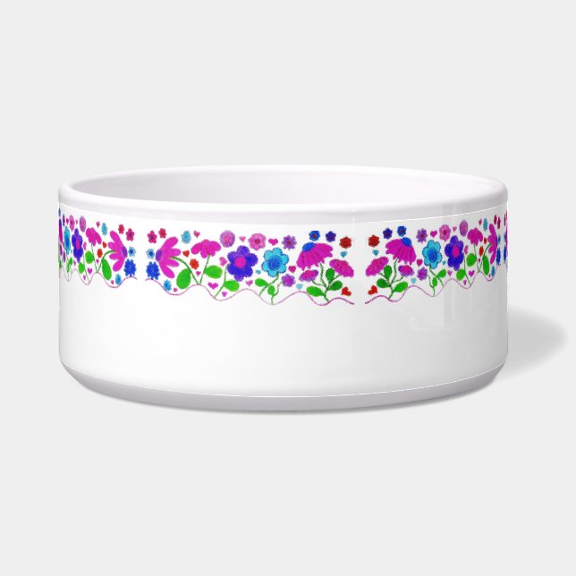 Tigela de Pet Flores Folclóricas (Frente)