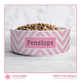 Tigela de Pet Personalizada Rosa Moderno Chevron