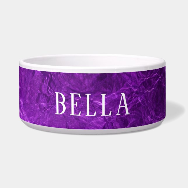 Tigela de Pet Roxo com Nome Personalizado (Frente)