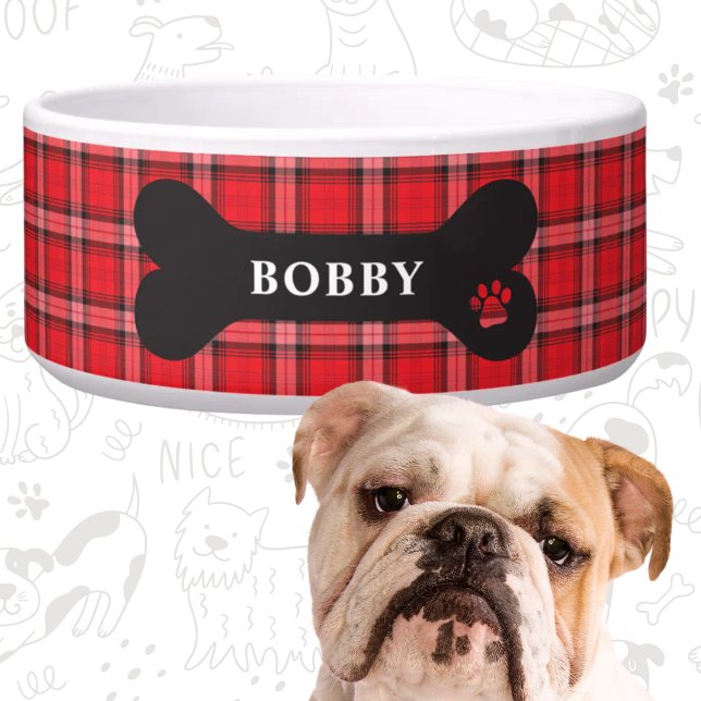 Tigela de Pet Vermelha de Xadrez Búfalo (Criador carregado)