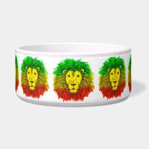 Tigela Desenho da cabeça de leão Rasta vermelho amarelo v